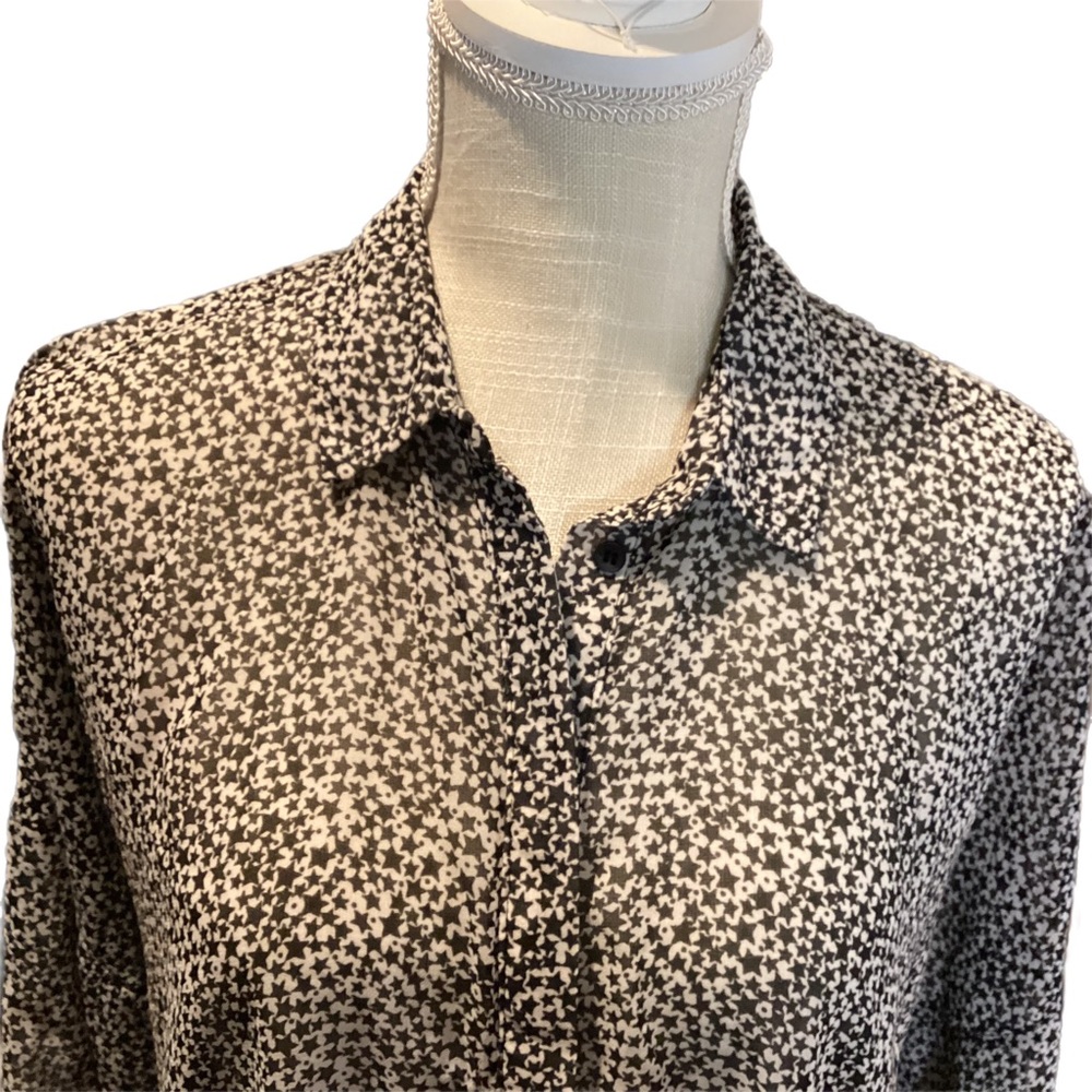 ‼️SOLD💕🔥 TOPSHOP EUC Women 6 Semi-Sheer Hi-Lo Black White Star Pattern Blouse - Picture 9 of 16